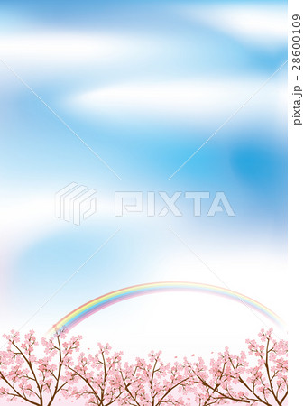 桜 青空と虹の背景イメージイラストのイラスト素材
