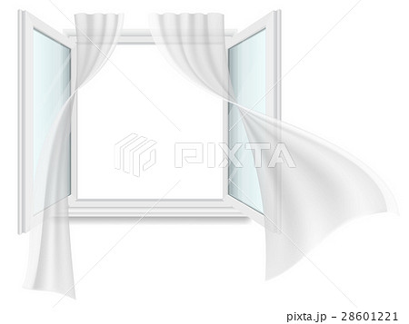 Open Window And Fluttering Curtains のイラスト素材