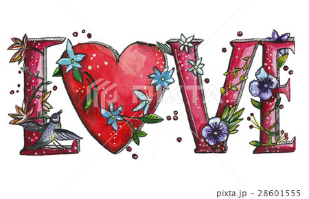 Hand written word "Love" Watercolor illustration. Hand written word "Love" Watercolor illustration. 28601555