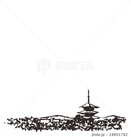 京都 五重塔 水彩画のイラスト素材