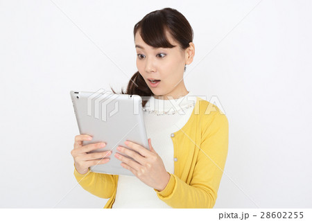 アイパッドを見て驚く女性 アイパッドを見て驚く女性 28602255