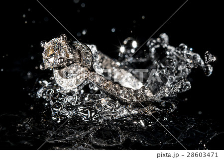 Wedding Rings Sinking in Water, Black Background 28603471