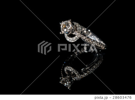 Diamond Engagement Ring on black background 28603476