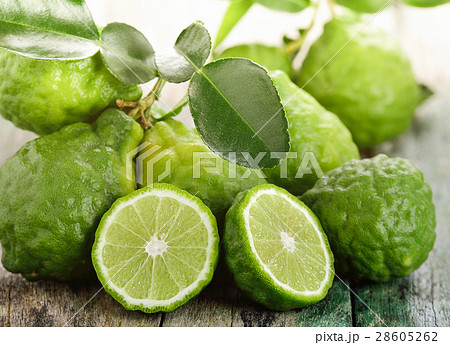 bergamot on wooden table background 28605262
