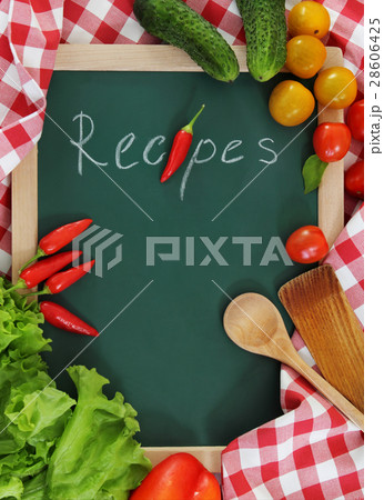 Vegetables still life with recipes blank 28606425