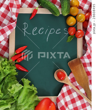 Vegetables still life with recipes blank Vegetables still life with recipes blank 28608495