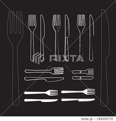 Set knife and fork hand drawn vector Illustrations 28609576