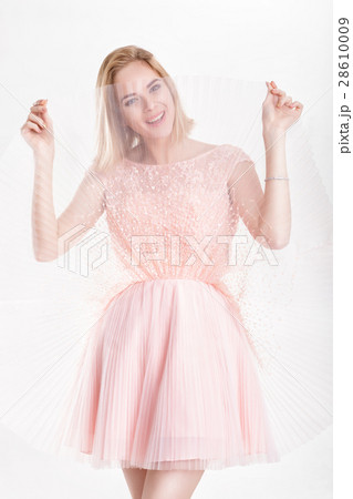 beautiful blond woman in a pink cocktail dress 28610009