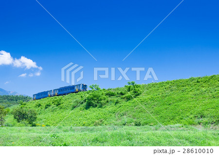 新緑の中を走る小海線の電車 28610010