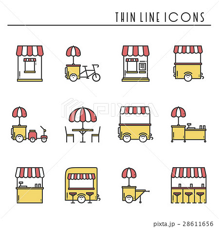 Street food retail thin line icons set. Food truck Street food retail thin line icons set. Food truck 28611656