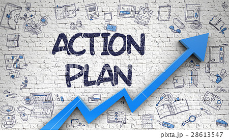 Action Plan Drawn On White Brick Wall のイラスト素材 28613547 Pixta