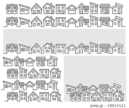 シンプルな家の並び 線画 のイラスト素材
