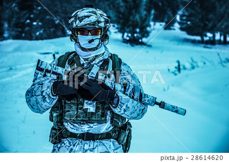 Squad of soldiers in winter forest Squad of soldiers in winter forest 28614620