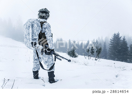 Action in cold conditions sniper with weapons 28614654
