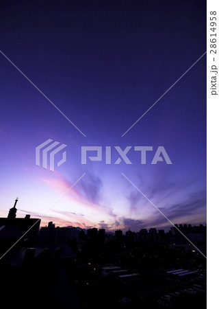 夕焼け空（内陸部 街並みのシルエット） 28614958
