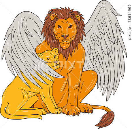 Winged Lion With Cub Under Its Wing Drawing Winged Lion With Cub Under Its Wing Drawing 28614969