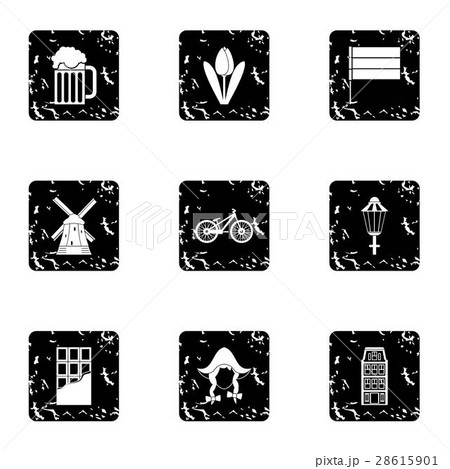 Holiday in Holland icons set, grunge style 28615901
