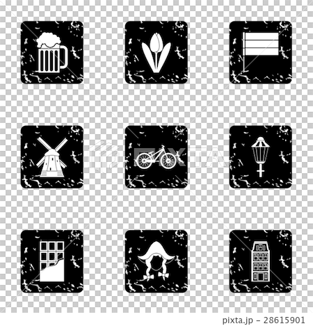 Holiday in Holland icons set, grunge style 28615901