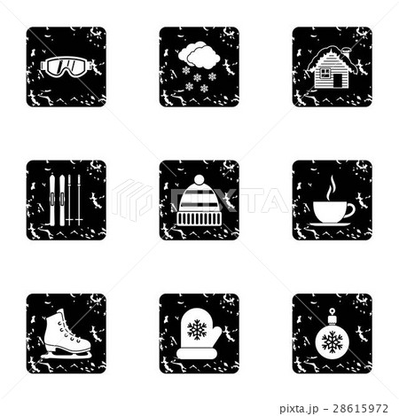 Weather winter icons set, grunge style 28615972