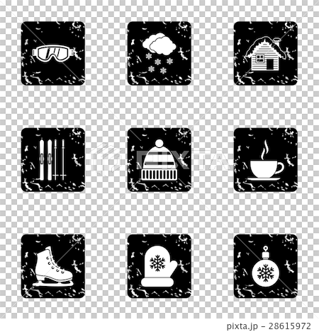 Weather winter icons set, grunge style 28615972