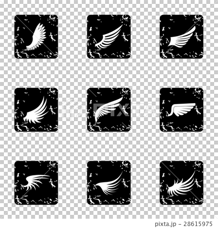 Feather wings icons set, grunge style Feather wings icons set, grunge style 28615975