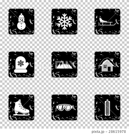Season winter icons set, grunge style 28615978