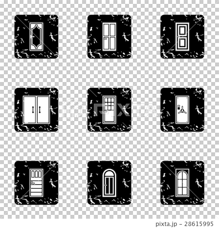 Door icons set, grunge style 28615995