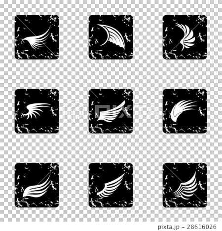 Types of wings icons set, grunge style Types of wings icons set, grunge style 28616026