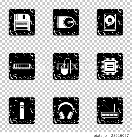 Computer data icons set, grunge style 28616027