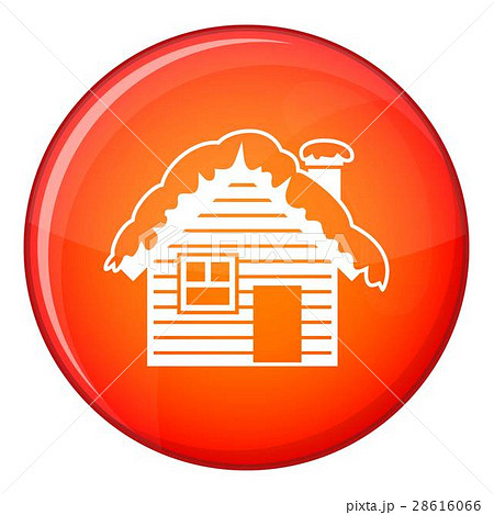 Wooden house covered with snow icon, flat style 28616066