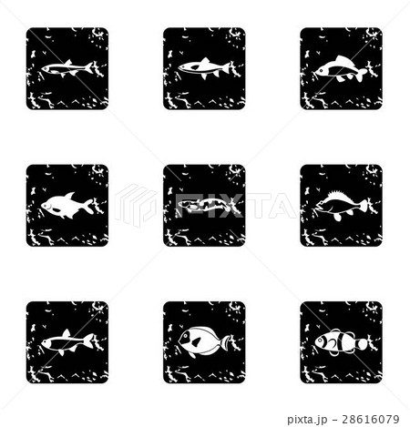 Fish icons set, grunge style Fish icons set, grunge style 28616079