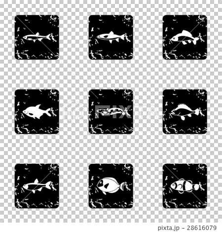 Fish icons set, grunge style Fish icons set, grunge style 28616079
