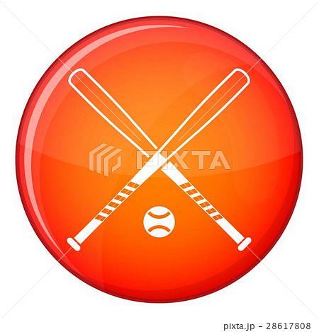 Crossed baseball bats and ball icon, flat style Crossed baseball bats and ball icon, flat style 28617808