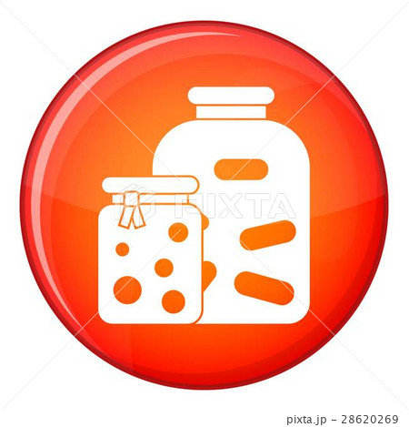 Jars with pickled vegetables and jam icon 28620269