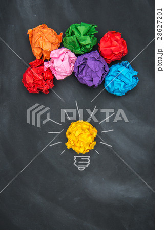 New good ideas, colorful Paper Ball on Blackboard 28627201