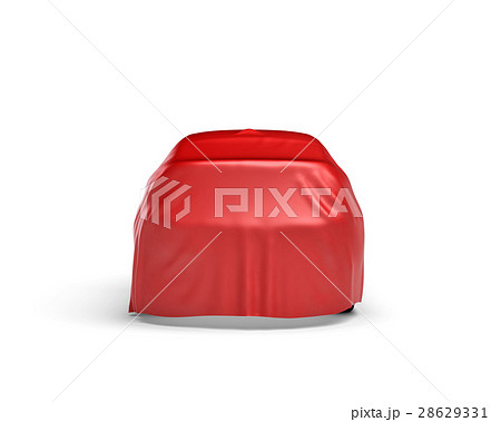 3d rendering of a car covered by red cloth 28629331