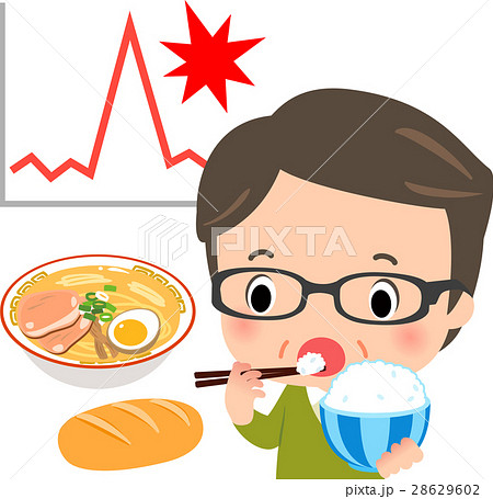 ご飯を食べる男性と血糖値急上昇のイメージ 28629602
