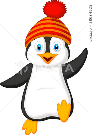 Cute penguin cartoon wearing red hat 28634925