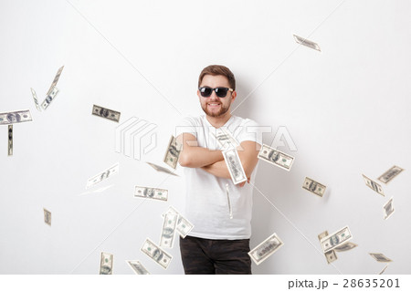 young happy man with a beard in white shirt 28635201