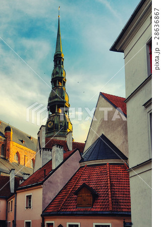 St. Peters Cathedral in Riga with roofs 28636867