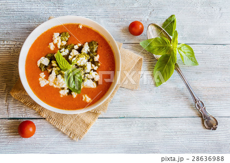 Homemade vegetarian tomato soup with feta cheese 28636988