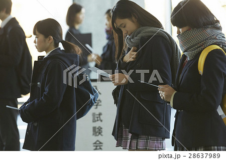 試験会場　受験票を確認する学生 28637989