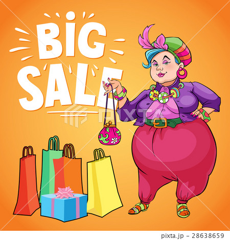 Funny Fat Lady Holding Shopping Bag to Promote Funny Fat Lady Holding Shopping Bag to Promote 28638659