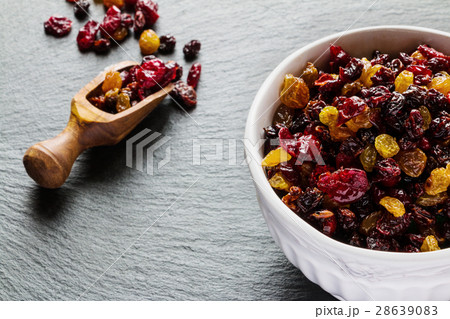 Yellow and black raisins and dried red cranberry Yellow and black raisins and dried red cranberry 28639083