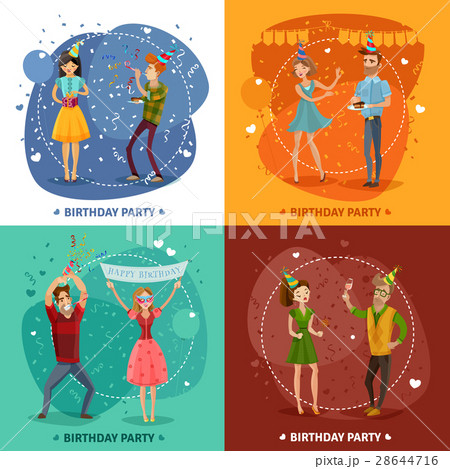 Birthday Party 4 Icons Square Composition 28644716