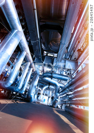 Steel pipelines and cables in blue tones 28645497