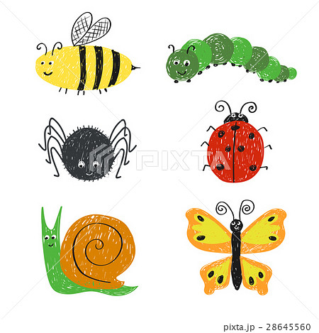 Cute insects set. Cartoon bee, ladybug, snail 28645560