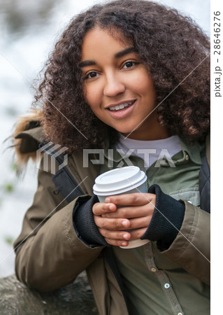 Mixed Race African American Teenager Coffee Drink Mixed Race African American Teenager Coffee Drink 28646276