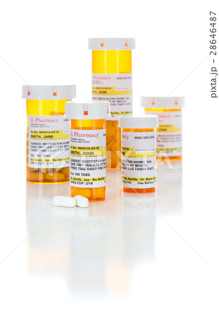 Non-Proprietary Medicine Prescription Bottles and Pills Isolated 28646487