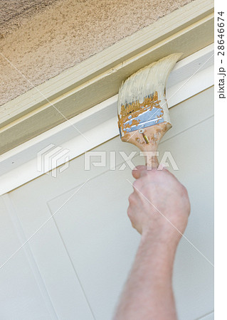 Professional Painter With Brush on Garage Door 28646674